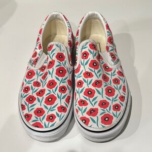 Like New Vans Red Floral / Poppy Slip-On Sneakers